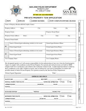  Private Property Tow Application the San Jose Police Department Sjpd 2014-2024