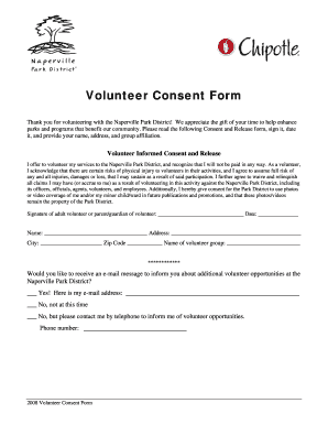  Volunteer Consent Form Naperville Park District Napervilleparks 2008