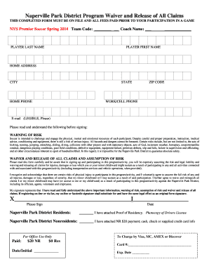 Naperville Park District Registration  Form