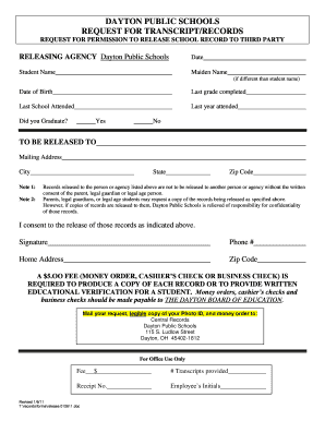 Elementary School Records Request Form Template