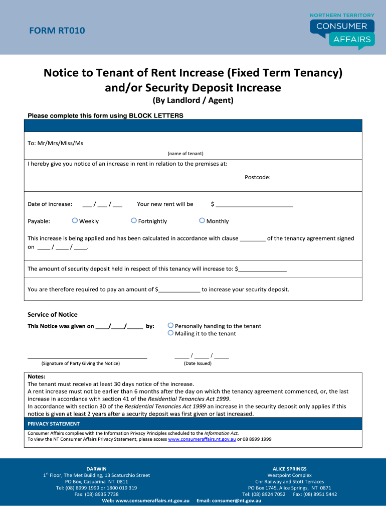 California Rent Increase Notice  Form