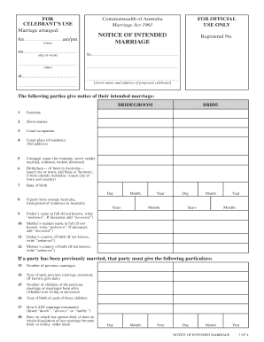 Notice of Intended Marriage Form Nt Gov