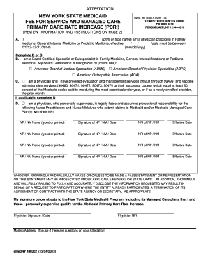 Primary Care Rate Increase Attestation Form #490302 EMedNY Emedny