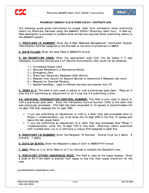 Pharmacy EMedNY Claim Form 000301 Emedny