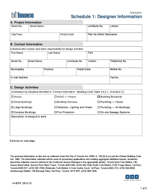 Schedule 1 Designer Information City of Toronto