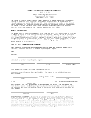 Annual Report of Blocked Property Form Department of the Treasury Treasury