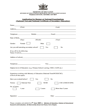 Application Form for Runner Ministry of Education