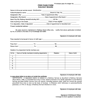 Railway Family Declaration Form