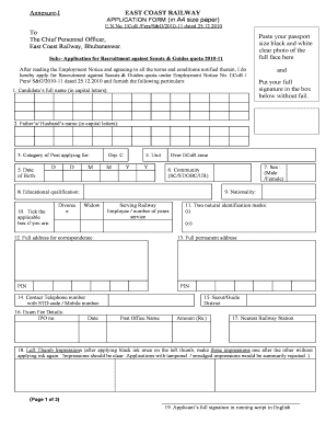 Application Form of Railway