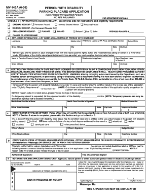 Pennsylvania Form for Handicap Placard