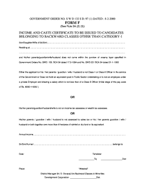 Form F Caste Certificate Karnataka