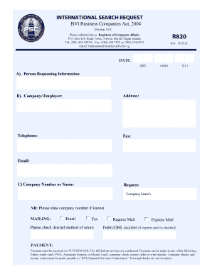 International Search Request Form British Virgin Islands Financial