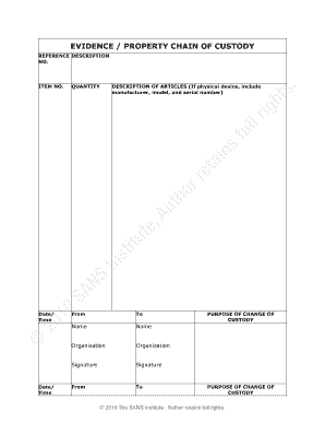 Chain of Custody Form SANS Institute Sans