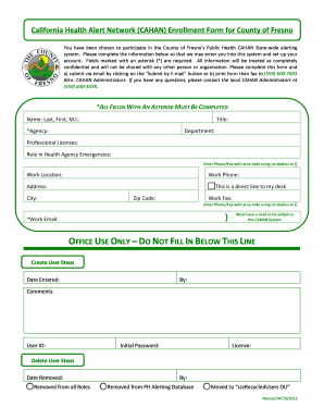 CAHAN Enrollment Form Fresno County Co Fresno Ca