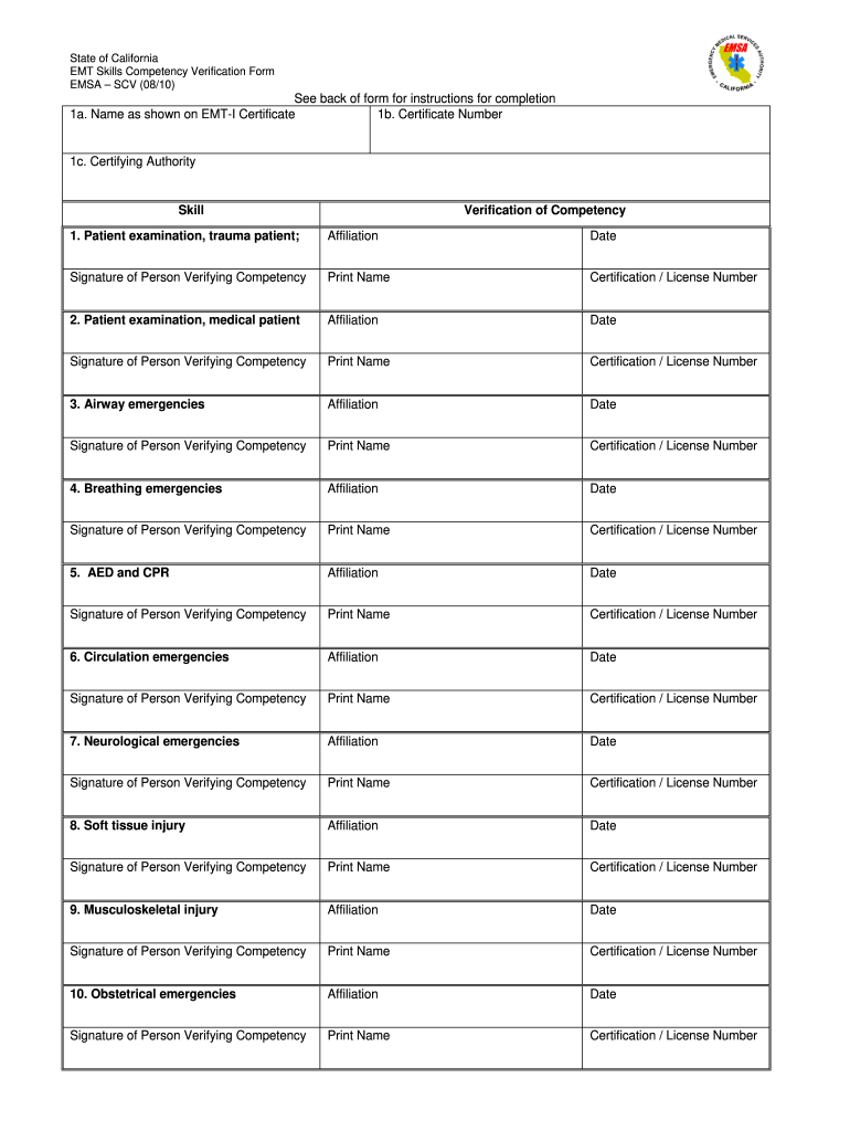  California Verification Form 2010