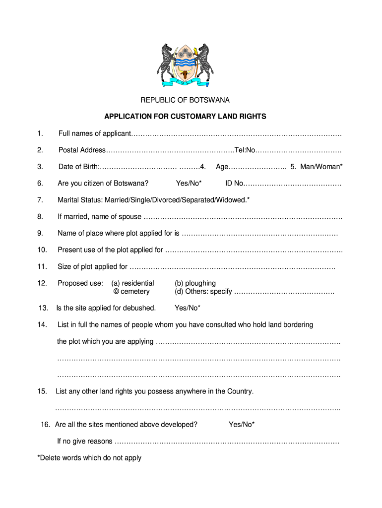 Get and Sign Land Application Form Botswana PDF