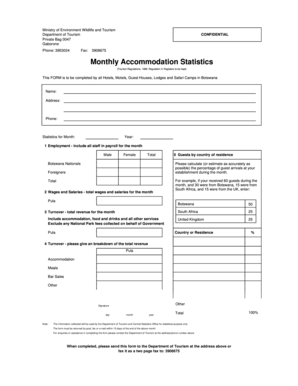 Monthly Accommodation Form Ministry of Environment, Wildlife