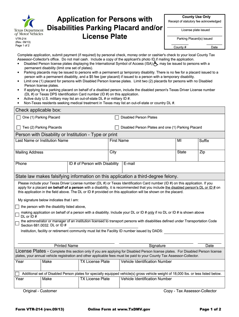  Parking Placard Application Texas Form 2018