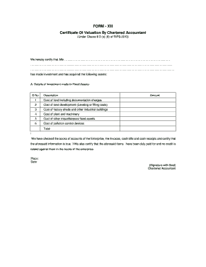 Property Valuation Certificate by Chartered Accountant  Form