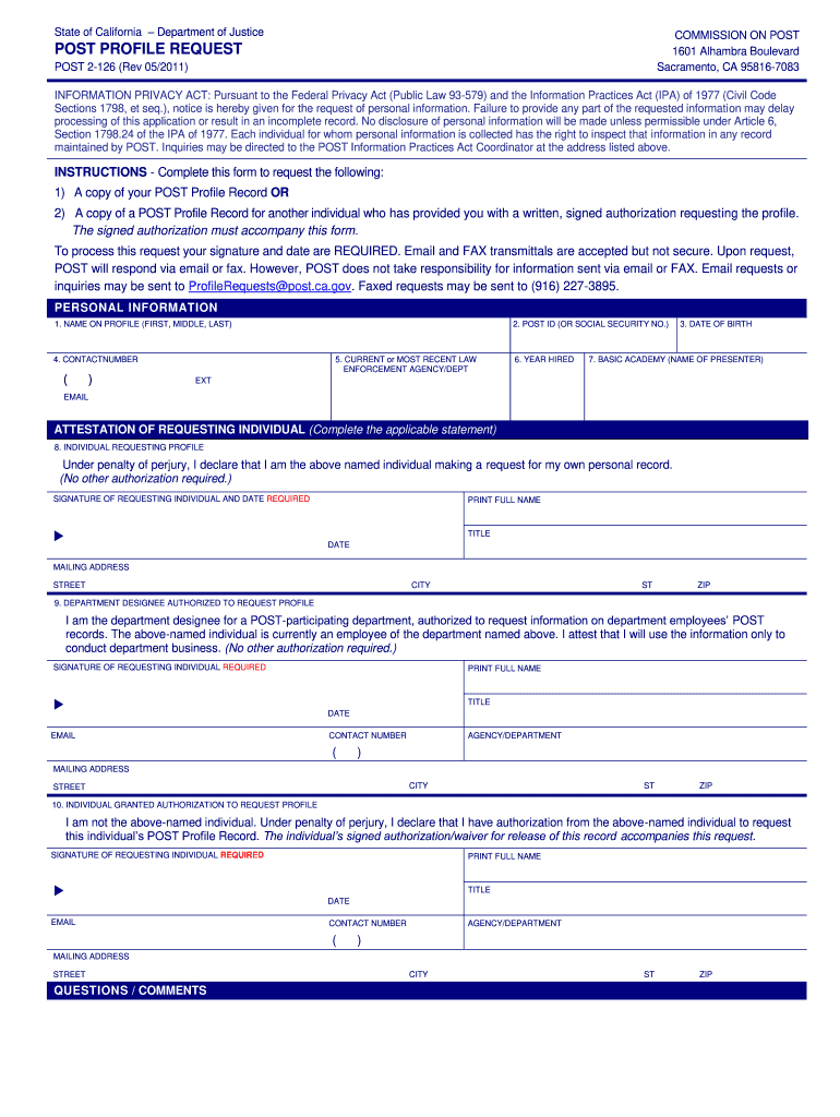  Page 1 State of CaliforniaDepartment of Justice POST PROFILE 2011