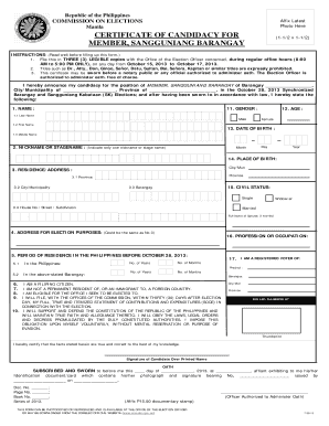  Certificate of Candidacy Form Download 2013