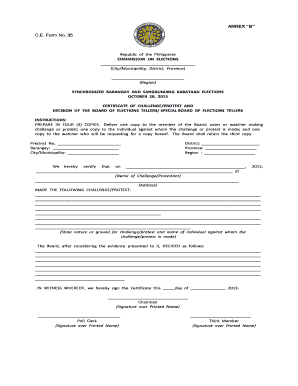 C E Form No 35 SYNCHRONIZED DECISION of the COMELEC