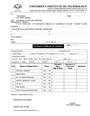 No Dues Form