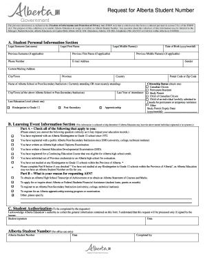 Alberta Student Number  Form