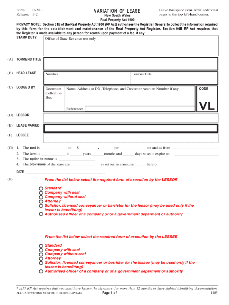 Variation of Lease  Form