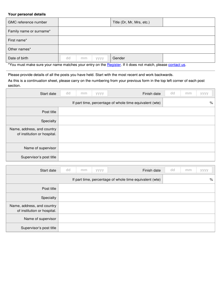  Supplementary Form for Extra Posts General Medical Council Gmc Uk 2014-2024