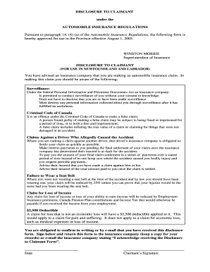  Disclosure to Claimant Form Government of Newfoundland and 2005