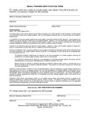 Small Traders Certification Form