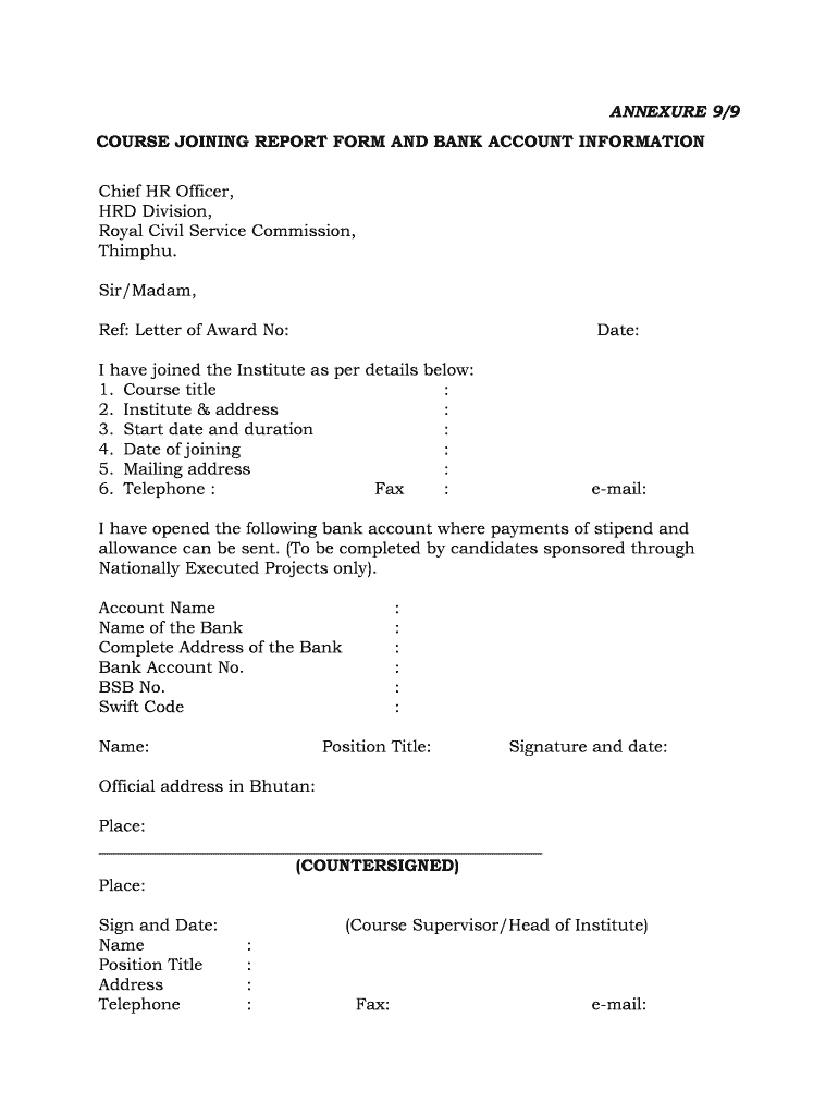 Joining Report After Transfer PDF  Form