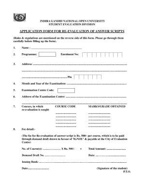 Ignou Revaluation Form