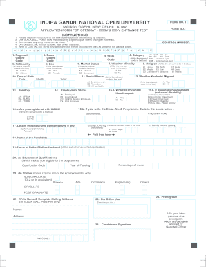 Ignou Control Number 13 Digit  Form