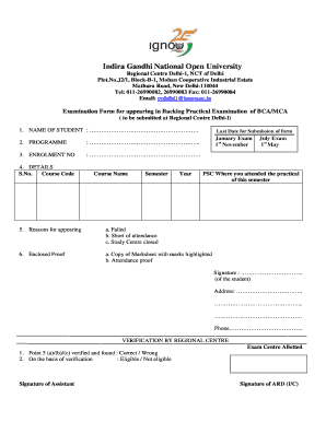 Ignou Backlog Certificate  Form