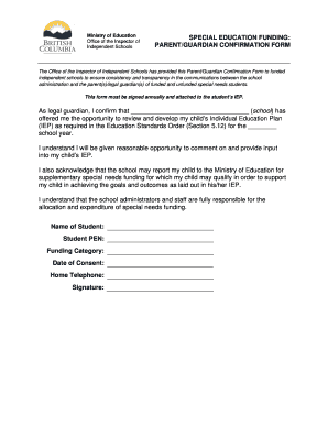 Special Education Funding ParentGuardian Confirmation Form Bced Gov Bc