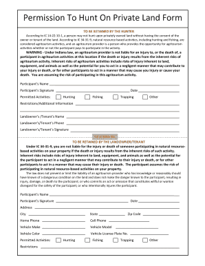 Maryland Hunting Permission Slip  Form