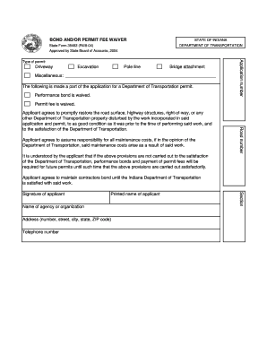 BOND and or PERMIT FEE WAIVER FORM State of Indiana State in