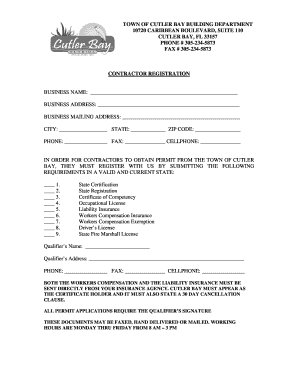 Contractor Registration Form Cutler Bay Cutlerbay Fl