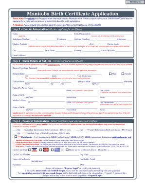Canada Birth Certificate Application  Form