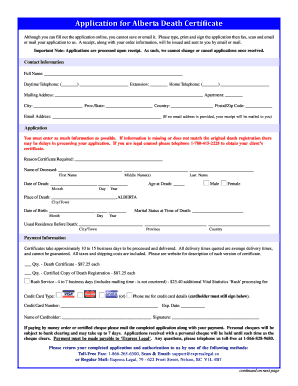 Alberta Death Certificate Sample  Form