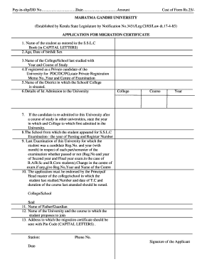 Migration Certificate Mg University  Form