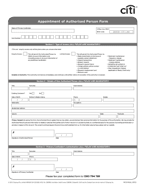 Citibank Appointment  Form