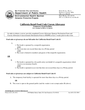 Craven Allowance San Francisco Department of Public Health Sfdph  Form