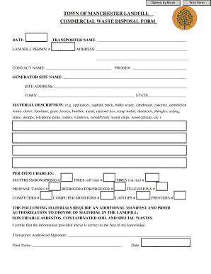 Manchester Landfill Waste Disposal Form Sanitation