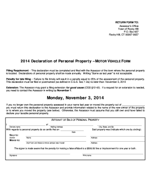Personal Property Declaration Town of Rocky Hill Rockyhillct  Form