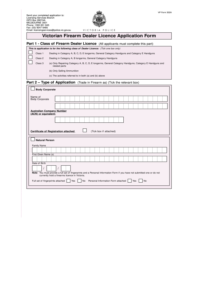 Victorian Firearm Dealer Licence Application Form Victoria Police