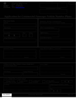 Application for Commercial Passenger Vehicle Number Plates  Form