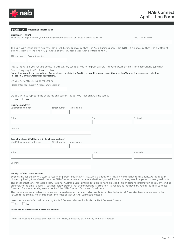 Nab Application for Business Finance  Form